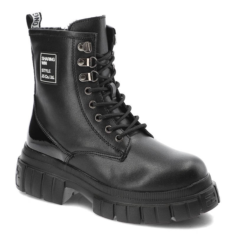 Botki damskie Filippo, ze skóry naturalnej z wiązaniem z przodu zabudowaną cholewką sięgającą ponad kostkę, czarne, DBT4154/22 BK