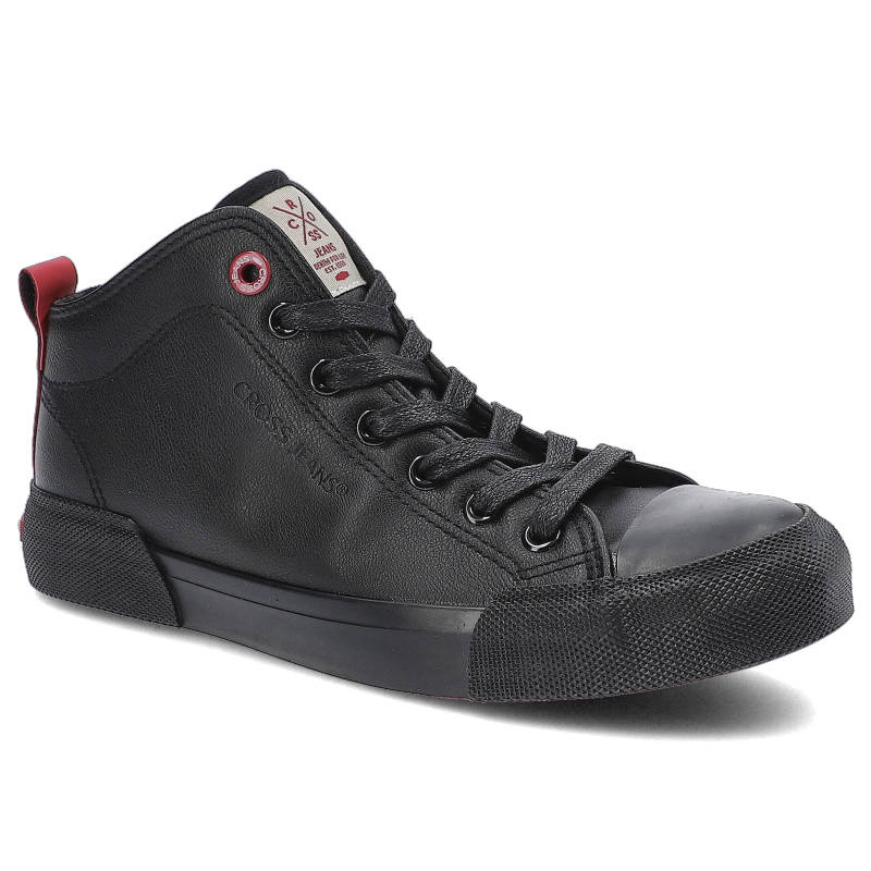 Trampki damskie Cross Jeans, wysokiej jakości materiał syntetyczny z gładką podwyższoną cholewką klasycznym sznurowaniem oraz stabilną grubszą podesz