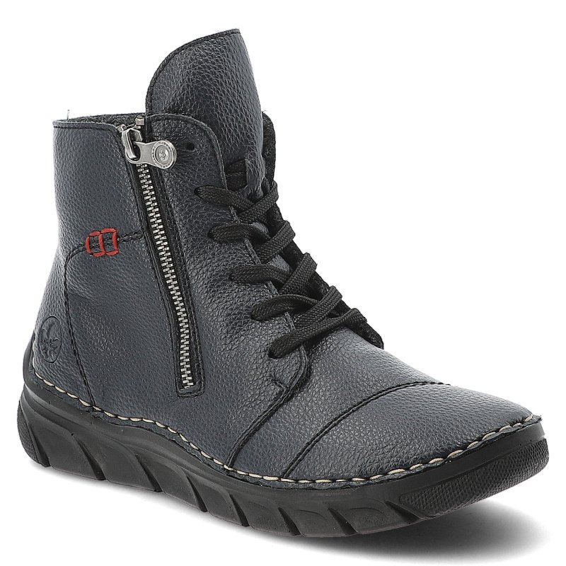 Botki damskie Rieker, antistress na grubej podeszwie za kostkę z okrągłym noskiem i na zamek, niebieskie, 55034-14