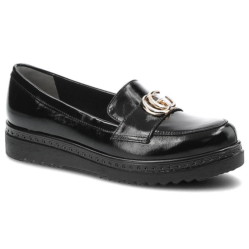 Półbuty damskie Dwunasty Shoes, klasyczne na masywnej podeszwie z ozdobnym metalowym detalem, czarne, 920