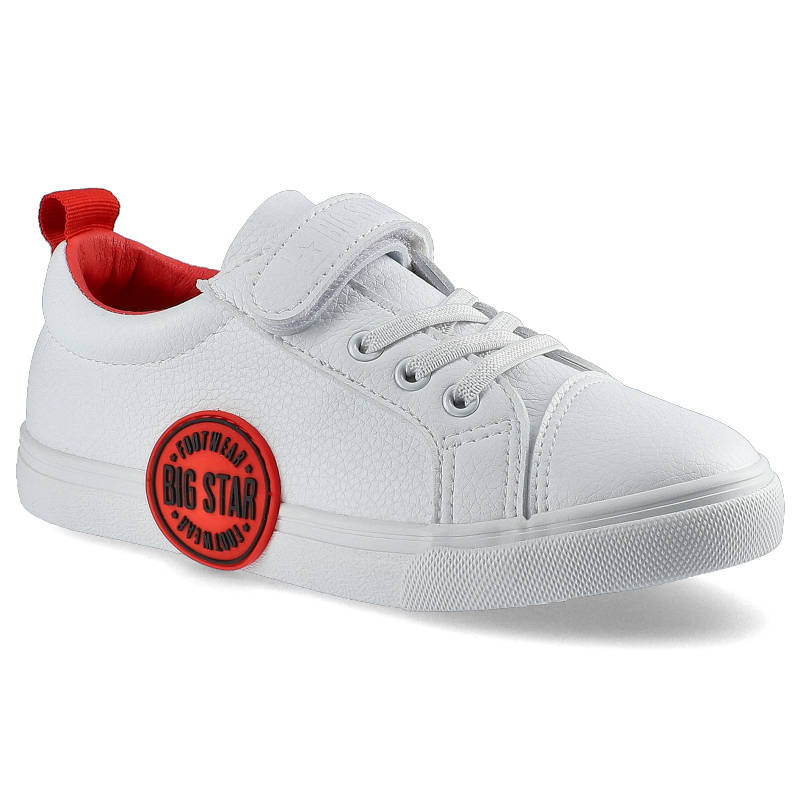 Trampki damskie Big Star, skóra ekologiczna ze sznurowaniem i zapinaniem na rzep na płaskiej podeszwie, biało-czerwone, FF374088