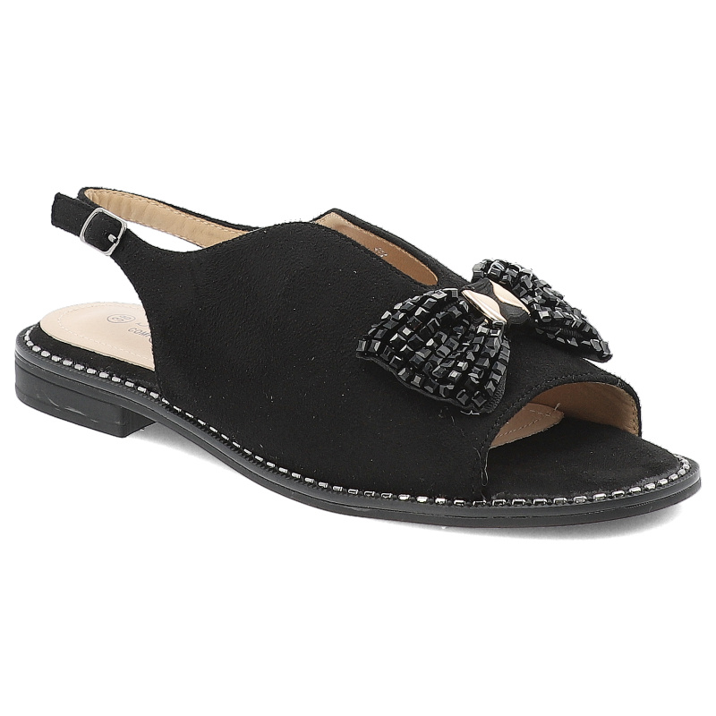 Czarne Sandały S.Barski Stylowe Obuwie Damskie Z Kokardką