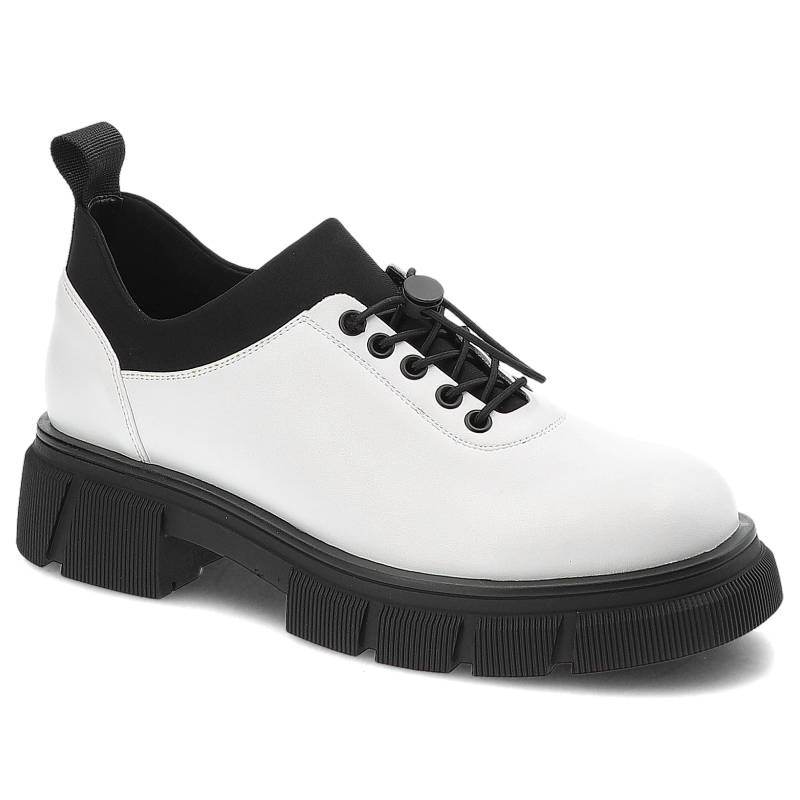 Półbuty damskie Artiker, cholewka z gładkiej skóry naturalnej z kontrastowym kołnierzem i klasycznym sznurowaniem masywna podeszwa o wyraźnym ryflowa