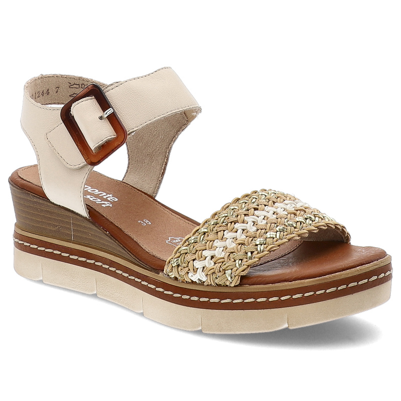 Beżowe Sandały Remonte Modne Obuwie Damskie Na Koturnie