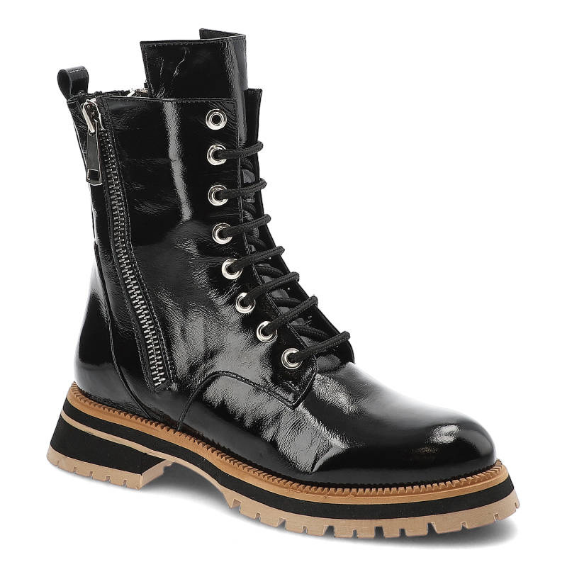 Botki damskie Artiker, cholewka ze skóry naturalnej lakierowanej wnętrze ocieplane i na solidnej podeszwie, czarne, 51C0624‑118‑T‑Syhkhv