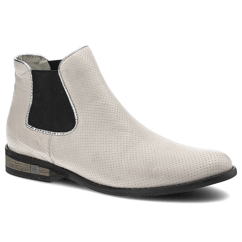 Botki damskie Carinii, wsuwane ze skóry naturalnej i na płaskiej podeszwie, srebrne, B2732_C15-611-000-983