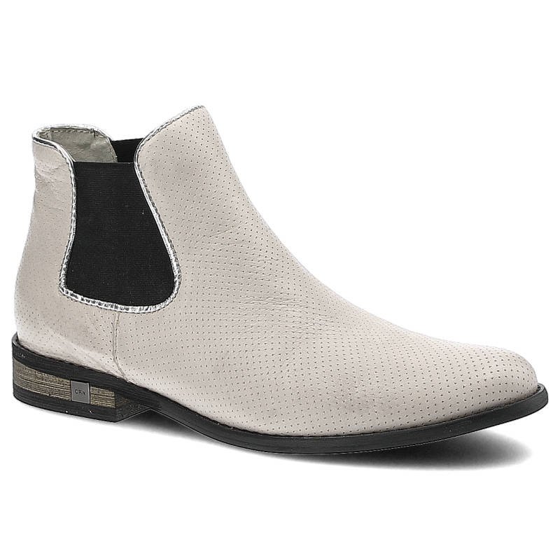 Botki damskie Carinii, wsuwane ze skóry naturalnej i na płaskiej podeszwie, srebrne, B2732_C15-611-000-983