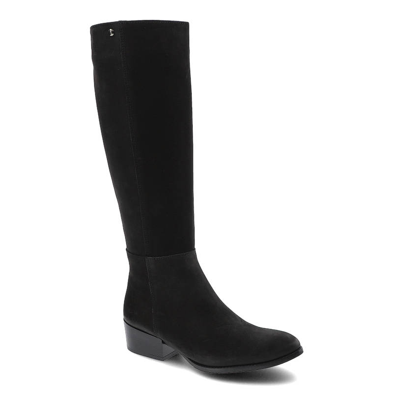 Kozaki damskie Gamis, skóra naturalna zapinana suwakiem i na płaskiej podeszwie, czarne, 3847