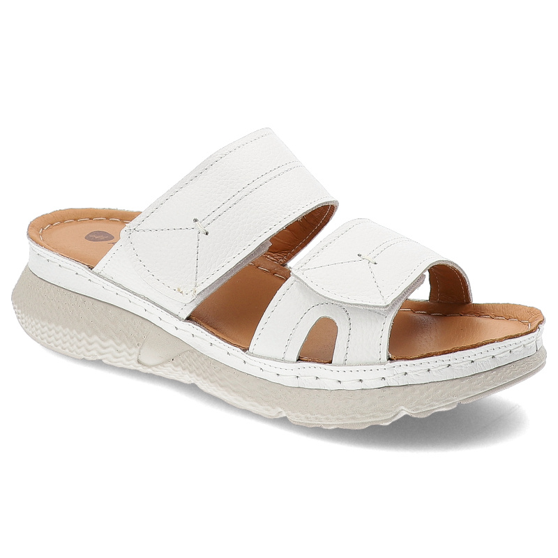 Białe Klapki Armodo Stylowe Wsuwane Obuwie Damskie