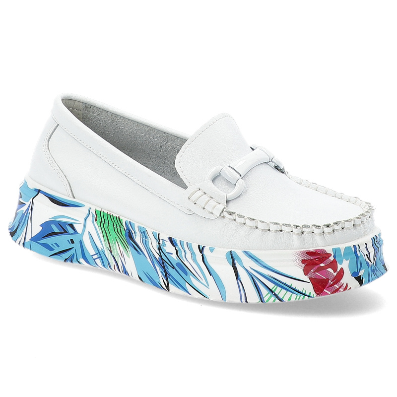 Białe Półbuty Filippo Stylowe Modne Mokasyny Damskie Z Wzorzystą Podeszwą