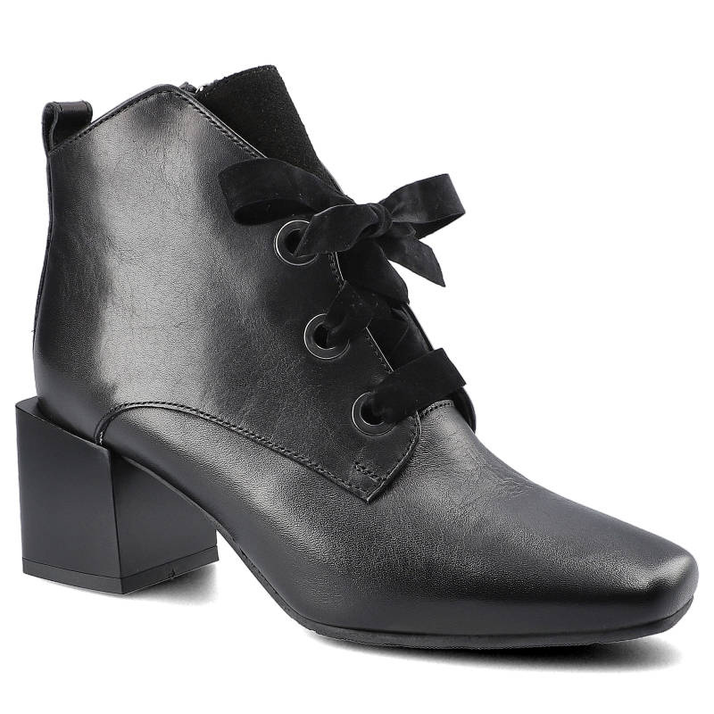 Botki damskie Karino, sznurowany fason z ozdobną wstążką cholewka ze skóry naturalnej krótka cholewka za kostkę stabilny obcas typu klocek gładka ele