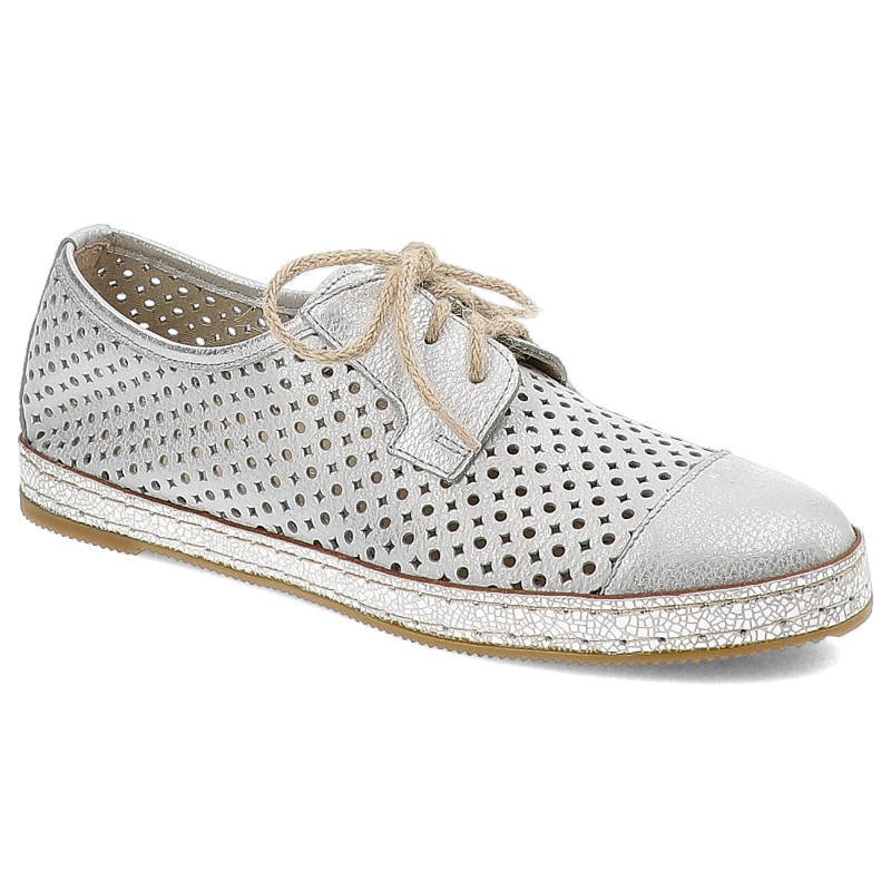 Półbuty damskie Karino, wiązane i ze skóry naturalnej, srebrne, 2023-078-P