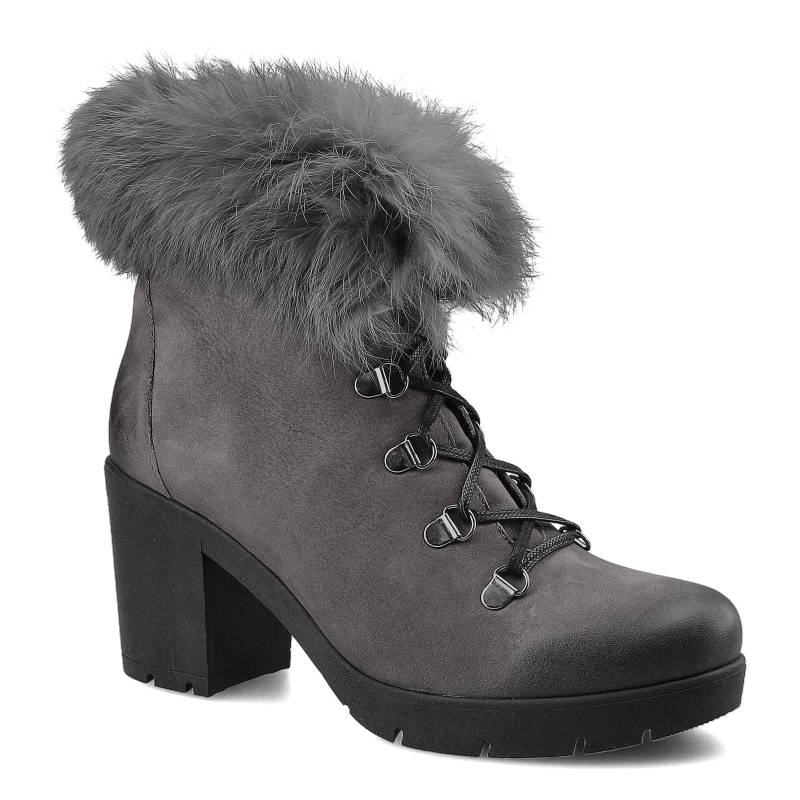 Botki damskie Lemar, eleganckieocieplane na wysokim obcasie, grafitowe, 60178-S