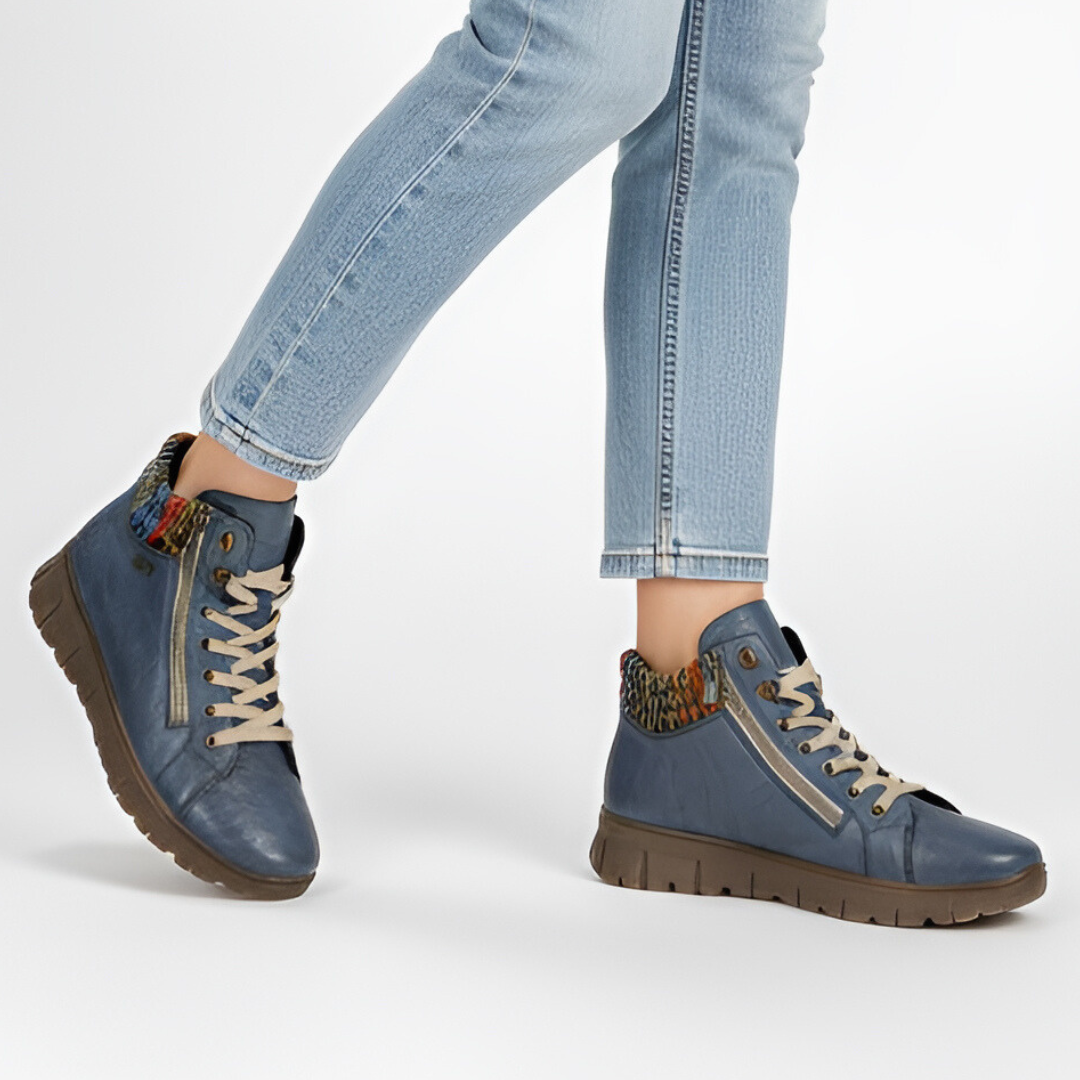 Trzewiki damskie Rieker, codzienne i skórzane na płaskim obcasie, niebieskie, N1305-14