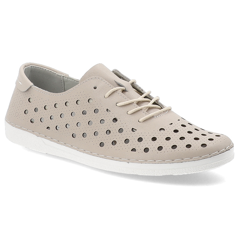 Beżowe Półbuty S.Barski Stylowe Płaskie Obuwie Ażurowe