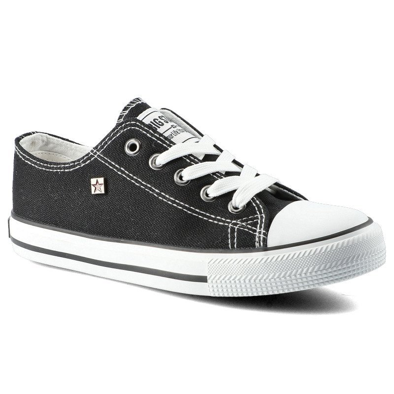 Trampki damskie Big Star, wykonane z materiału tekstylnego typu canvas z klasycznym sznurowaniem gumowym noskiem oraz płaską podeszwą, czarne, FF3742