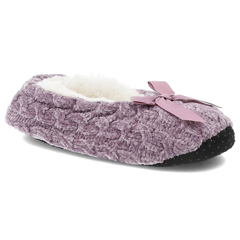 Bambosze damskie Moraj, pantofle ocieplane futerkiem z kokardą i antypoślizgową podeszwą, fioletowe, CDC800-023