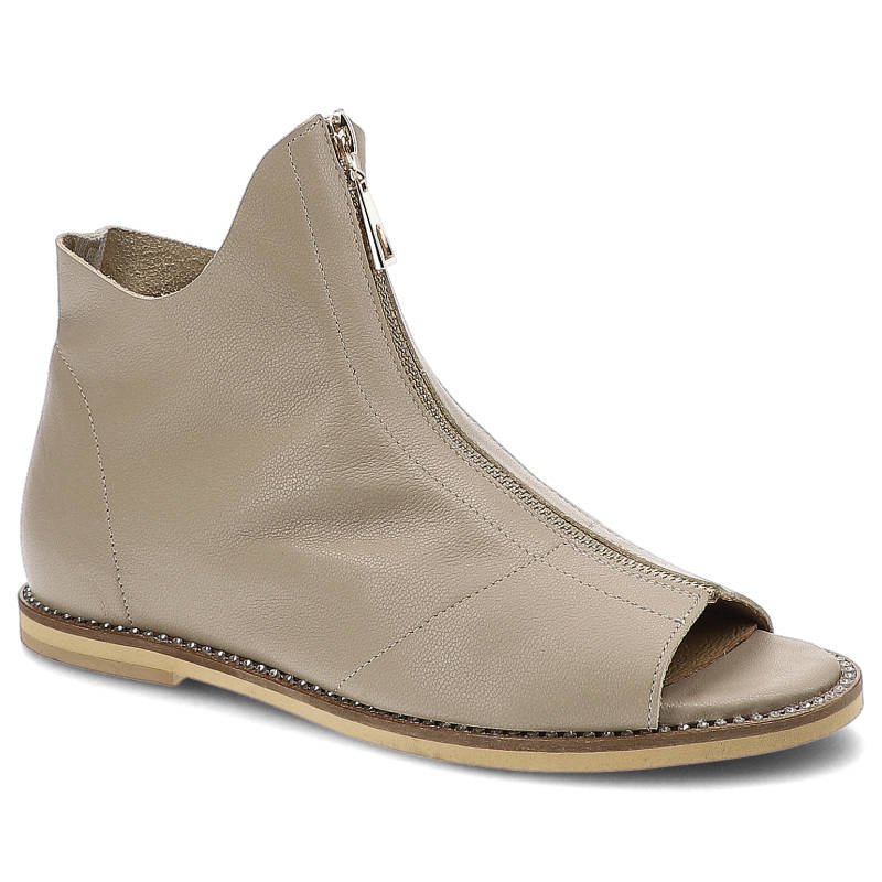 Sandały damskie Lamanti, naturalna skóra licowa zabudowana cholewka z frontowym zamkiem otwarty nosek, bez, 977-203