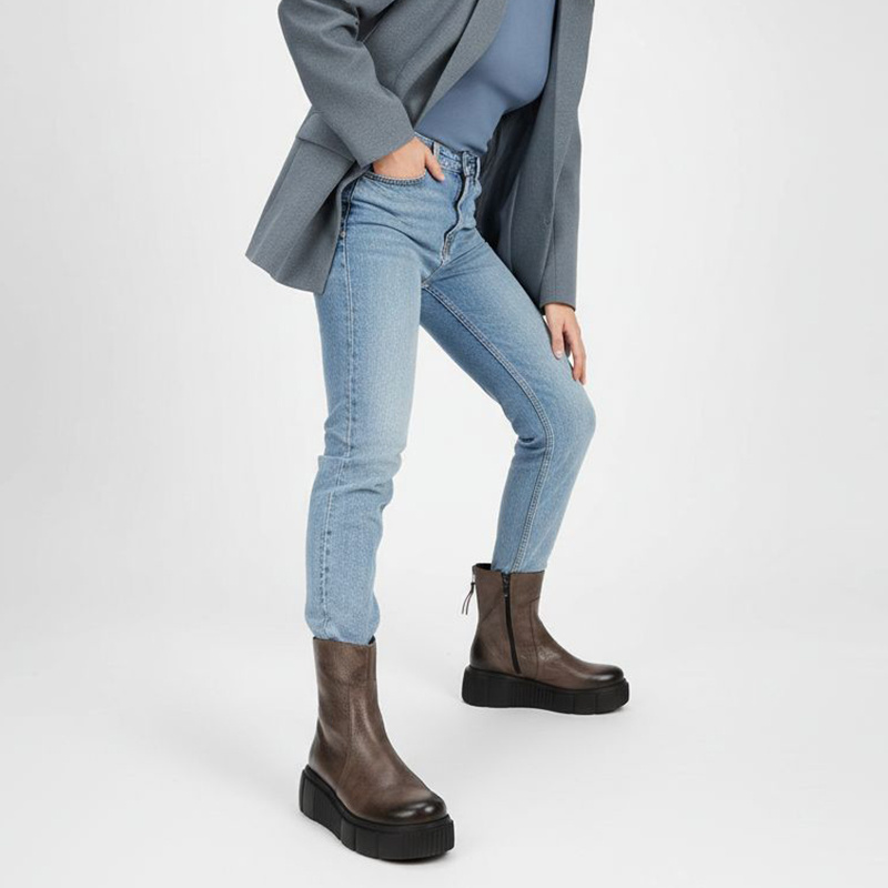 Brązowe Botki Armodo Stylowe Obuwie Damskie Na Platformie