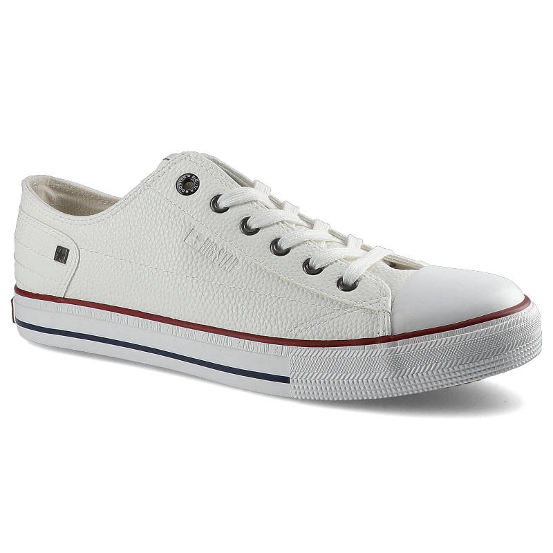 Trampki męskie Big Star, sznurowane z syntetyczną cholewką wzmocnionym noskiem metalowymi oczkami oraz gumową podeszwą, białe, II174001