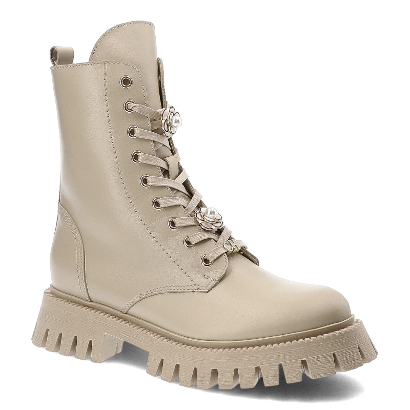 Beżowe Botki Chebello Obuwie Damskie Z Broszką