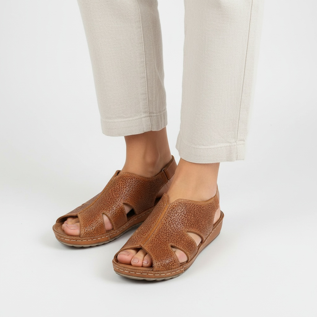 Pomarańczowe Sandały Kampa Wygodne Skórzane Buty Na Lato