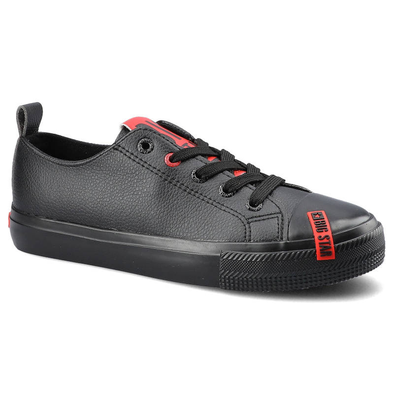 Trampki damskie Big Star, skóra ekologiczna ze sznurowaniem na płaskiej podeszwie, czarne, EE274303