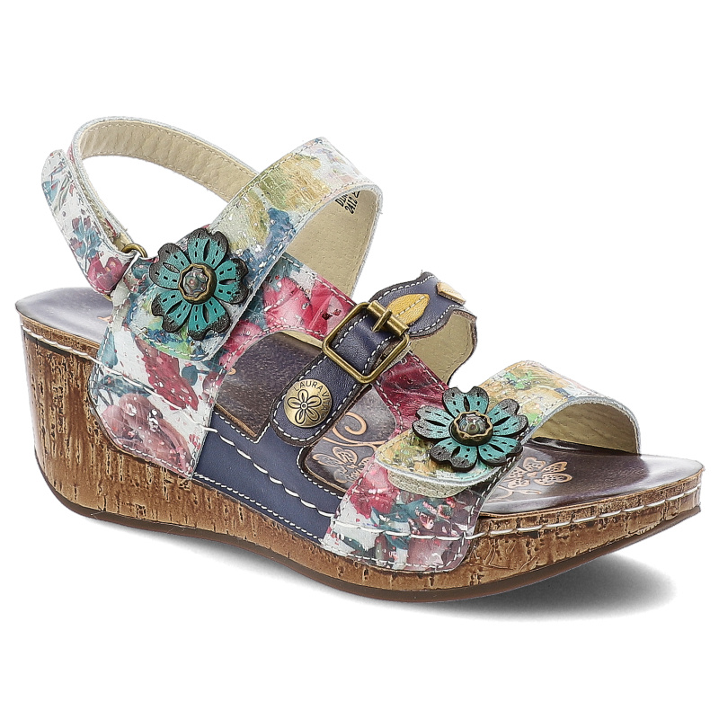 Kolorowe Sandały Laura Vita Eleganckie Obuwie Damskie Na Koturnie