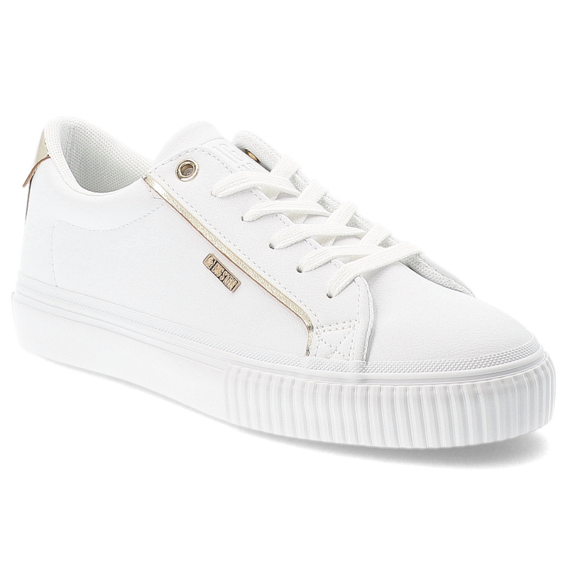 Sneakersy damskie Big Star, na płaskiej podeszwie z eko skóry z okrągłym noskiem i sznurowane, białe, SS274026