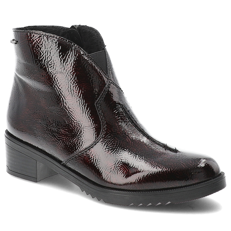 Botki damskie Rieker, na klocku z okrągłym noskiem za kostkę i zapinane na zamek, czerwone, Y0553-35