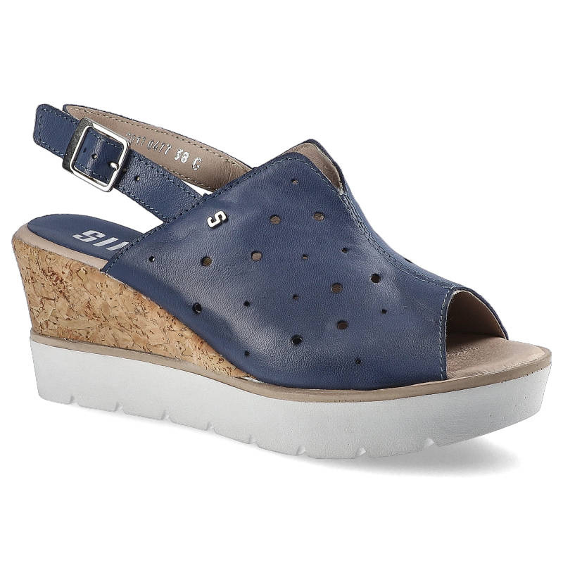 Sandały damskie Simen, na stabilnym koturnie z ażurową cholewką, beżowe Sicily, 00477-K-Sicily