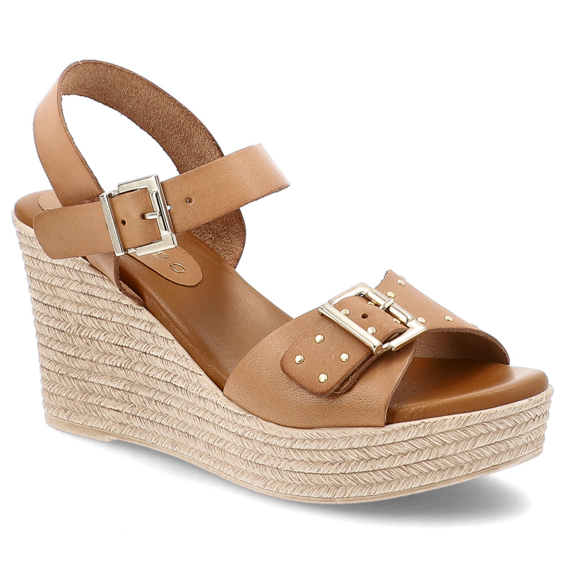 Sandały damskie Armodo, na wysokim koturnie eleganckie boho z klamrą i sprzączką, rude, 1906-108