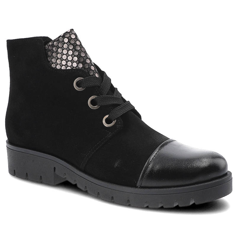 Botki damskie Gamis, sznurowane z licowym noskiem, czarne, 3542-K8