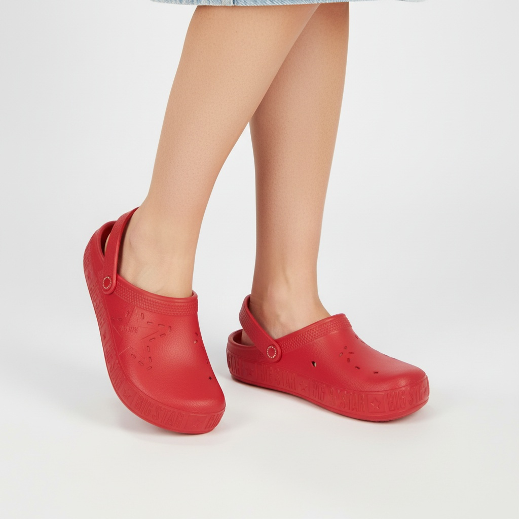 Klapki damskie Big Star, cholewka z tworzywa wsuwana konstrukcja profilowana wkładka gruba podeszwa, czerwony, II375004