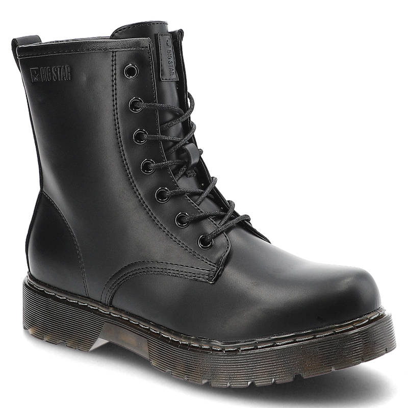 Glany damskie Big Star, cholewka z gładkiej skóry ekologicznej z wysoką cholewką i klasycznym sznurowaniem gruba podeszwa, II274105,