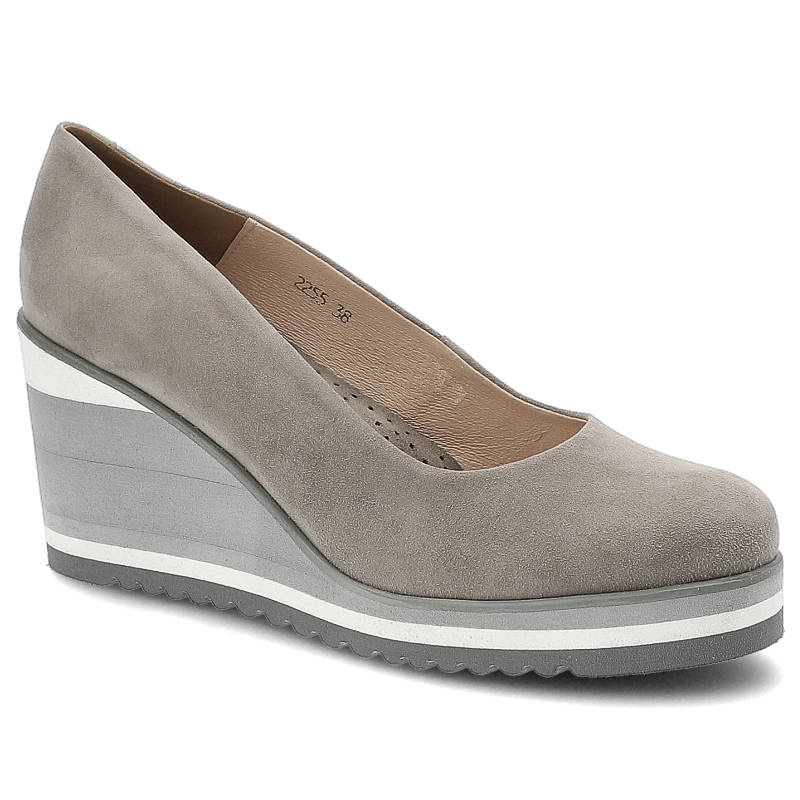 Czółenka damskie Libero, naturalna skóra zamszowa z gładką cholewką stabilnym koturnem oraz lekką podeszwą zapewniającą komfort noszenia, popiel, 225