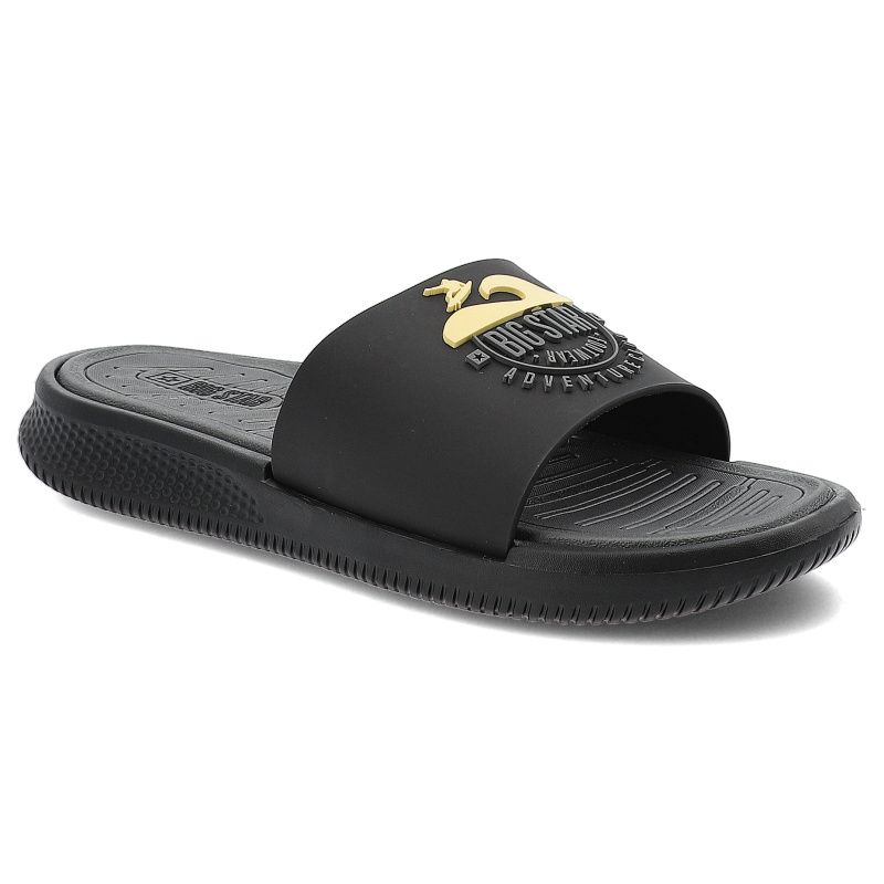 Klapki męskie Big Star, na platformie profilowane z napisami na basen na wakacje, czarne, RR174A010