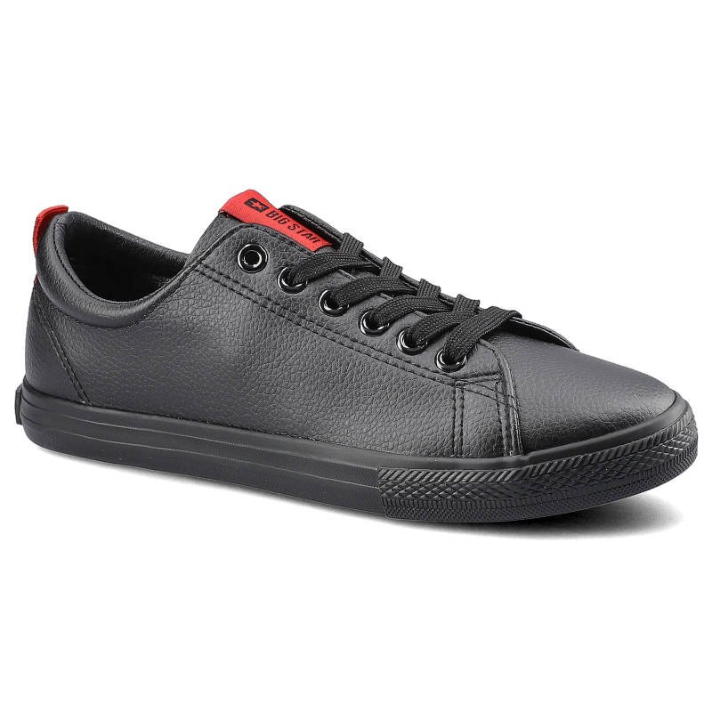 Trampki damskie Big Star, gładka skóra ekologiczna ze sznurowaniem i na płaskiej podeszwie, czarne, DD274687