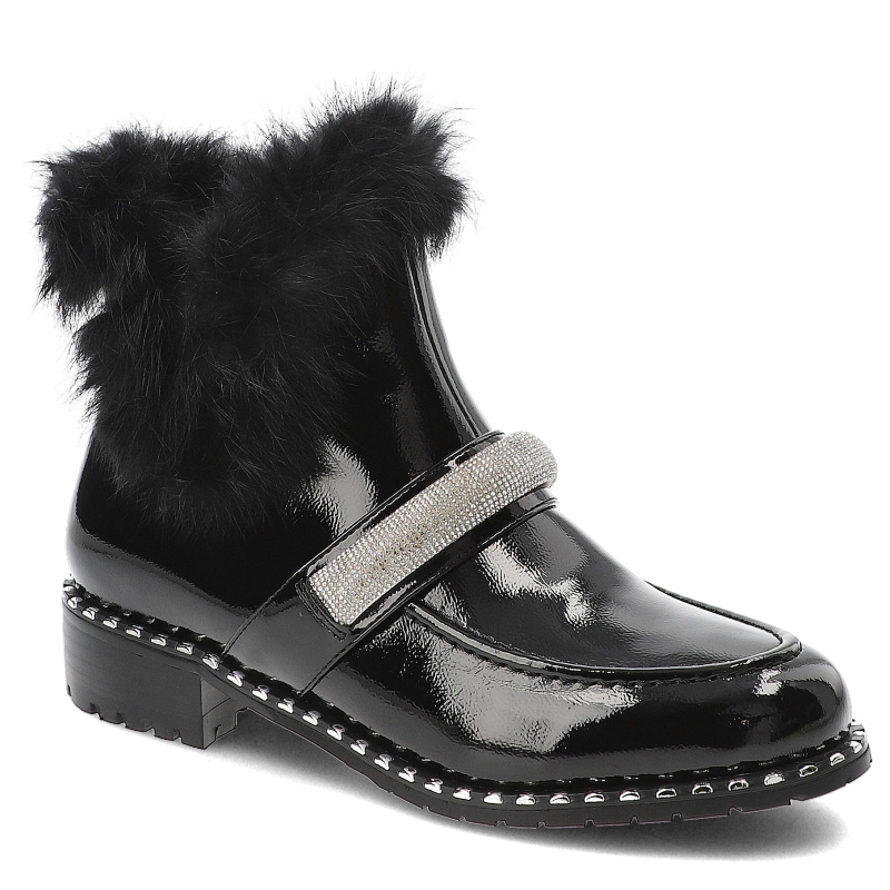 Czarne Botki S.Barski Eleganckie Obuwie Damskie Z Futerkiem