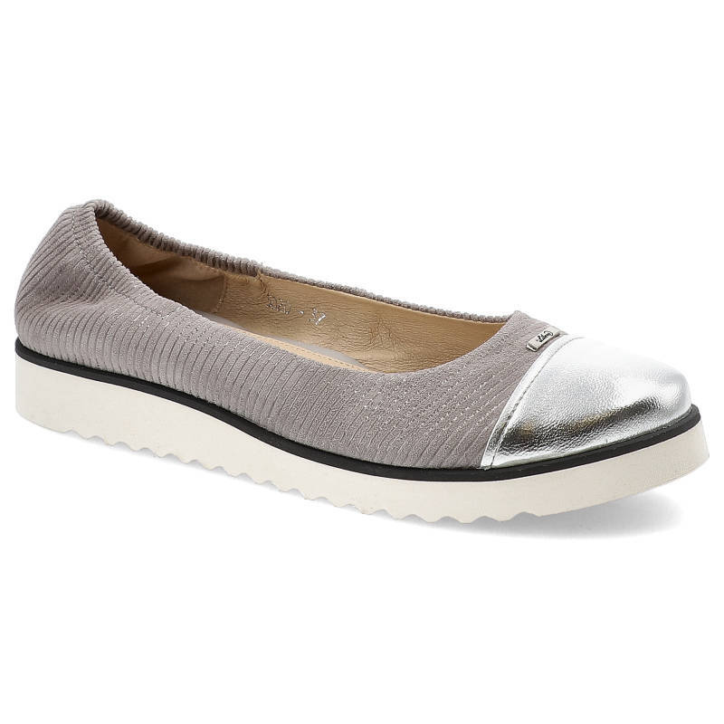 Półbuty damskie Libero, skóra naturalna na płaskiej podeszwie i ze srebrnym noskiem, szaro-srebrne, 5020