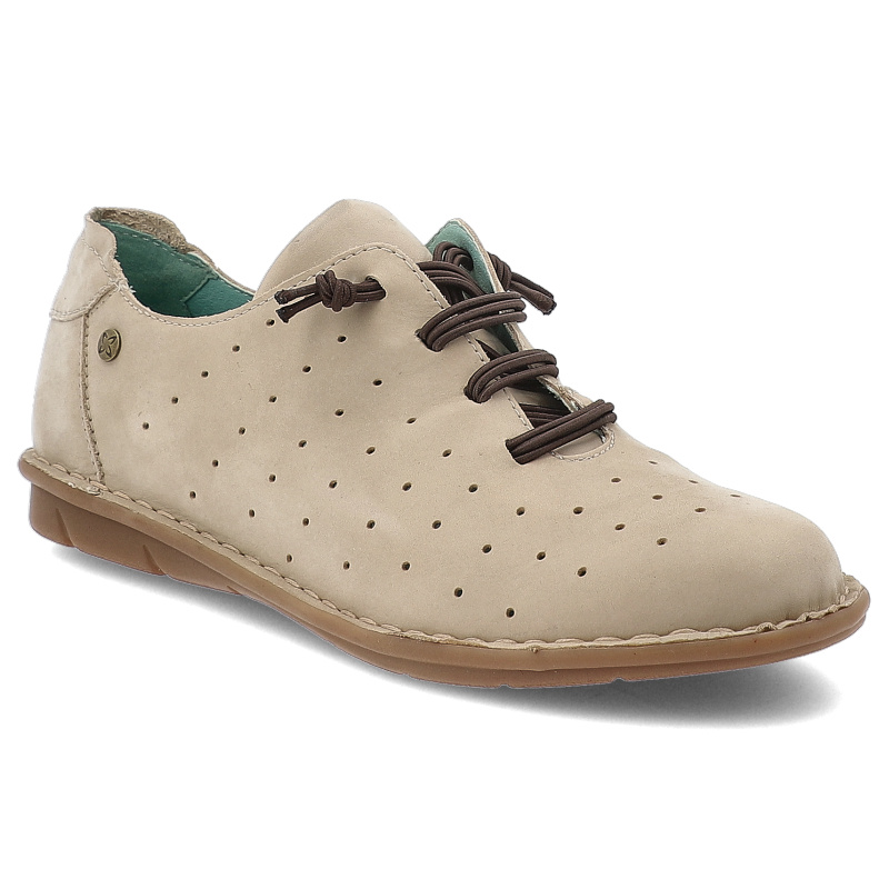 Półbuty damskie Maciejka, skórzane zamszowe na płaskiej podeszwie z dziurkami, beż brudny, P6810