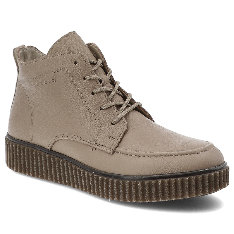Trzewiki damskie Rieker, na platformie skórzane z okrągłym noskiem i na zamek, beżowe, Y4304-20