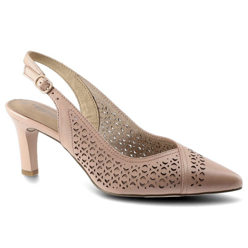 Sandały damskie Tamaris, wykonane z materiału o gładkiej powierzchni z ażurowymi wycięciami z odkrytą piętą regulowaną paskiem, różowe, 1-29610-24-52