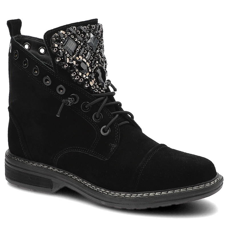 Botki damskie Alma en Pena, naturalna skóra zamszowa wsuwana cholewkamiękka profilowana wkładka, crosta black, I22300