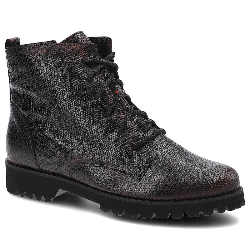 Botki damskie Maciejka, ocieplane ze skóry licowej i na płaskiej podeszwie, bordowe, 02674-23-00-3