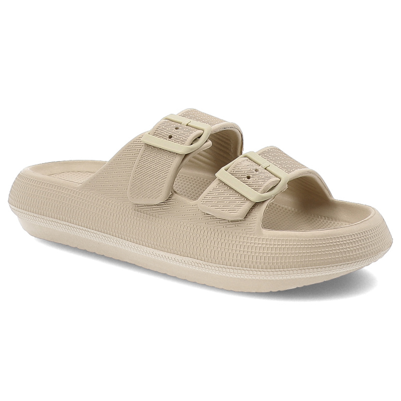 Klapki damskie Vinceza, gumowe profilowane z klamram na basen na wakacje klasyczne, beżowe, 76056-BE