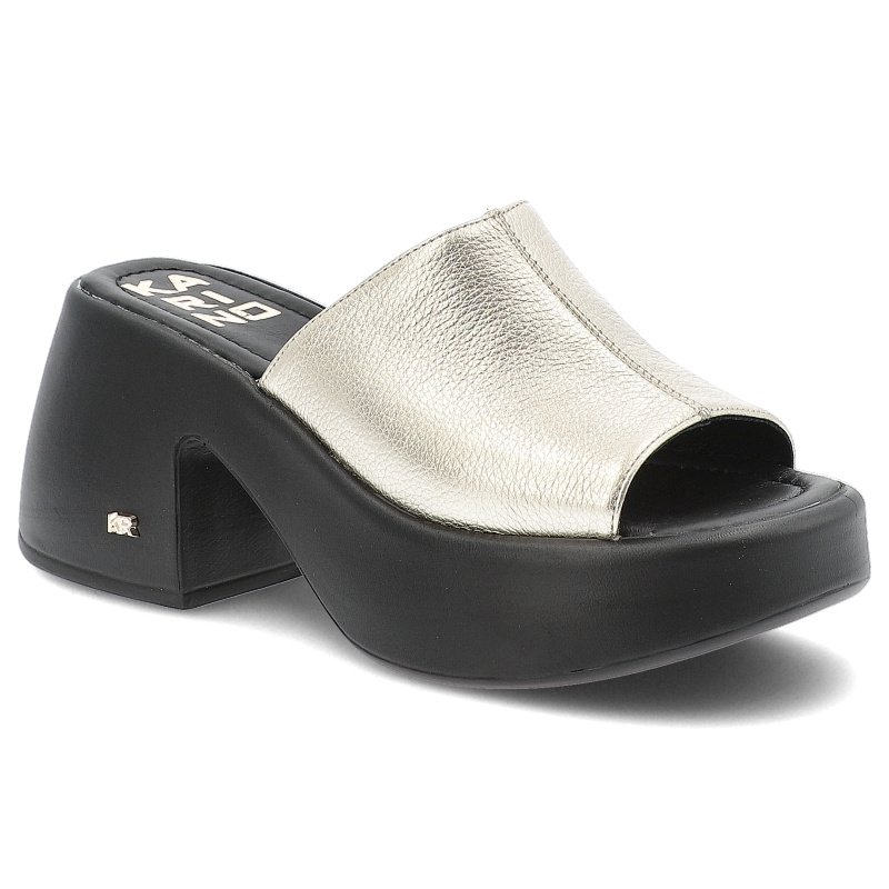 Złote Klapki Karino Eleganckie Obuwie Damskie Na Obcasie