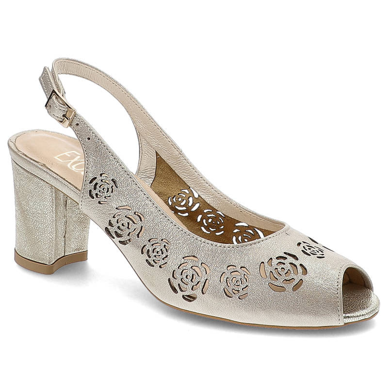 Sandały damskie Exquisite, eleganckie na stabilnym obcasie, złote, 1050
