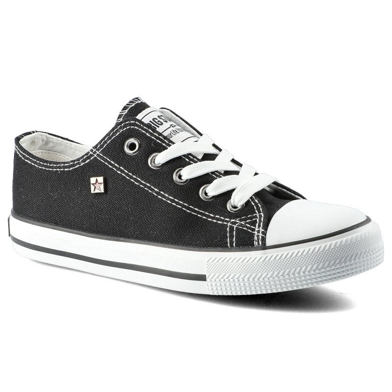 Trampki damskie Big Star, wykonane z materiału tekstylnego typu canvas z klasycznym sznurowaniem gumowym noskiem oraz płaską podeszwą, czarne, FF3742