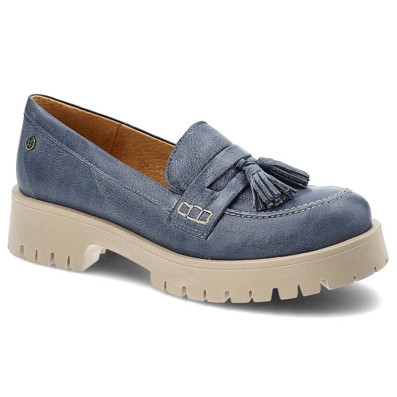 Półbuty damskie Maciejka, zamszowa cholewka o miękkiej strukturze dekoracyjne frędzle na podbiciu masywna podeszwa, granatowe, 05497-17-00-5